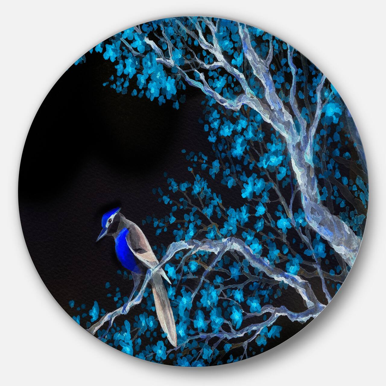 Designart - Beautiful Bird on Flowering Branch' Floral Metal Circle Wall Art